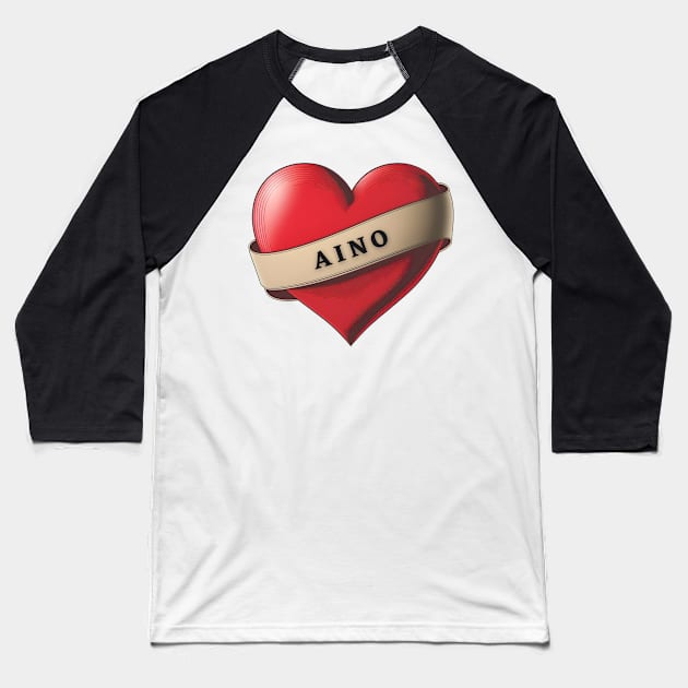 Aino - Lovely Red Heart With a Ribbon Baseball T-Shirt by Allifreyr@gmail.com